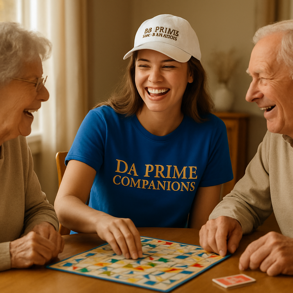 DA Prime companion playing board games with an elderly couple